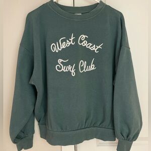 Oversized Green Pullover Sweatshirt Embroidered with “West Coast Surf Club” XS